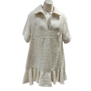 Mable Oversized Tweed Textured Cream Mini Dress Sz S NWT